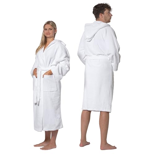 ZOLLNER Bademantel mit Kapuze - hautfreundlich und saugstark - Unisex - Mischgewebe - Größe S - weiß - waschbar bis 95°C - Hotelqualität - Oeko Tex® zertifiziert von ZOLLNER