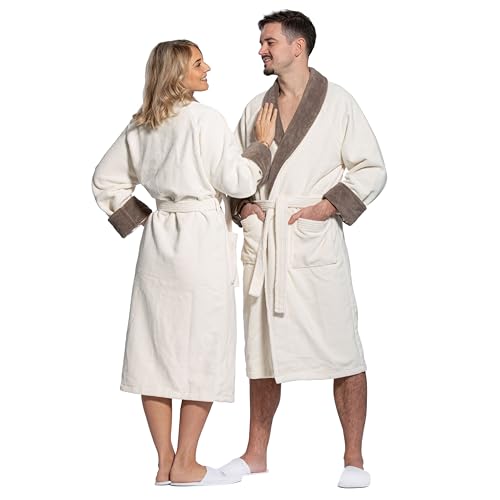 ZOLLNER Bademantel zweifarbig - hautfreundlich und saugstark - in creme - Unisex - Mischgewebe - S - waschbar bis 60°C - Oeko Tex® zertifiziert von ZOLLNER