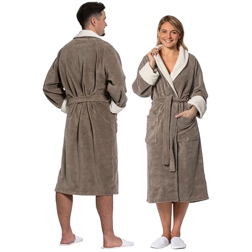 ZOLLNER Bademantel zweifarbig - hautfreundlich und saugstark - in fango - Unisex - Mischgewebe - M - waschbar bis 60°C - Oeko Tex® zertifiziert von ZOLLNER