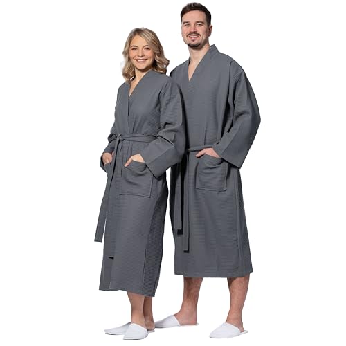 ZOLLNER Bademantel in anthrazit- hautfreundliches und weiches Waffelpique - Unisex - Baumwolle - M - waschbar bis 60°C - Hotelqualität - Oeko Tex® zertifiziert von ZOLLNER