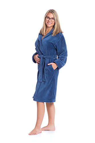 ZOLLNER Bademantel für Kinder und Jugendliche, unisex, Mikrofaser, Gr. 152, blau von ZOLLNER