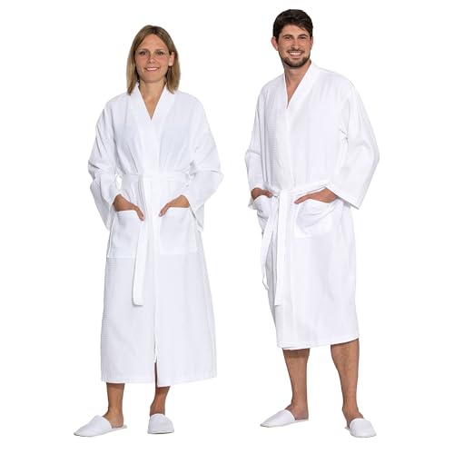 ZOLLNER Bademantel in weiß - hautfreundliches und weiches Waffelpique - Unisex - Baumwolle - L - waschbar bis 60°C - Hotelqualität - Oeko Tex® zertifiziert von ZOLLNER