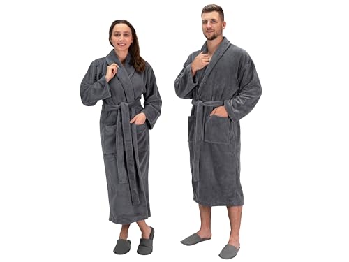 ZOLLNER Bademantel Velours - hautfreundlich und saugstark - für Damen und Herren - Mischgewebe - Größe S in graphit - waschbar bis 60°C - Hotelqualität - Oeko Tex® zertifiziert von ZOLLNER