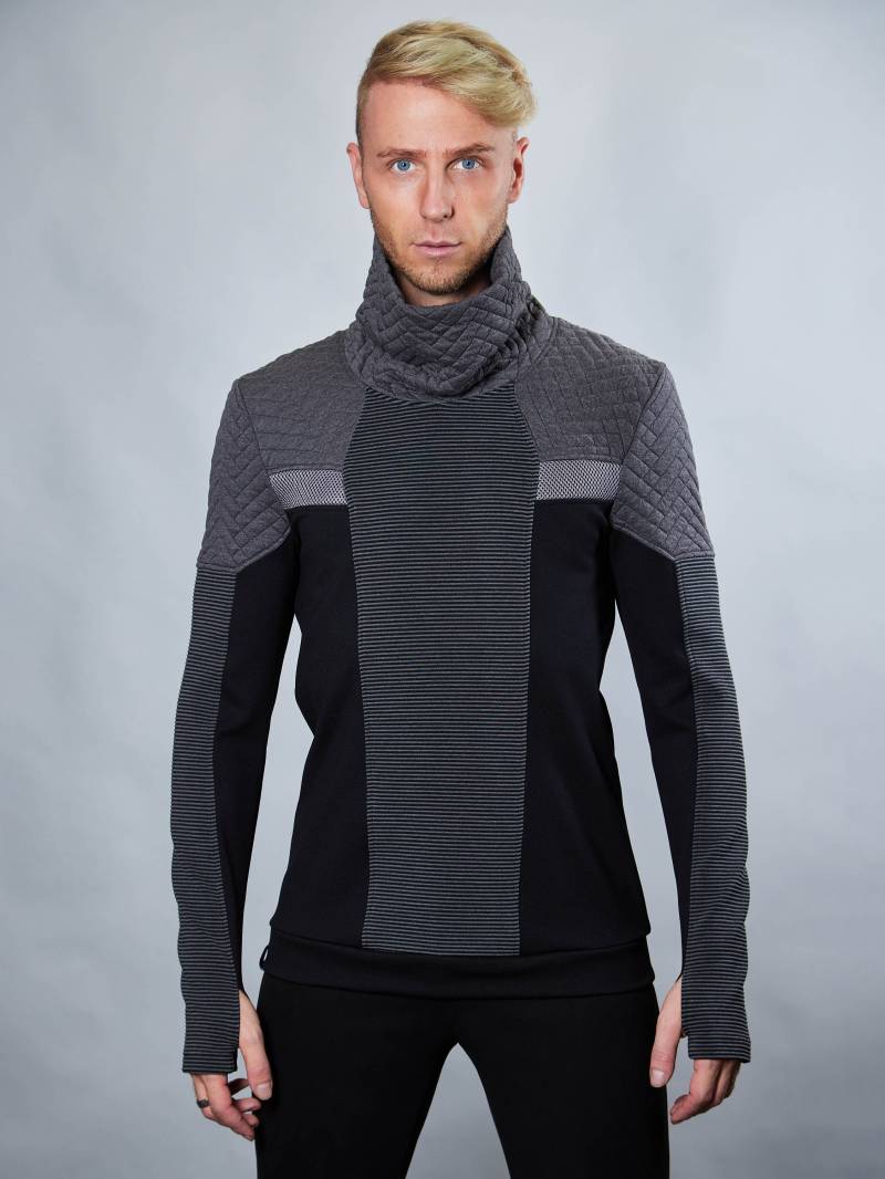 Grau Schwarzer Pullover, Cyberpunk Pullover - Hs-Ps8 Männer von ZOLNAR