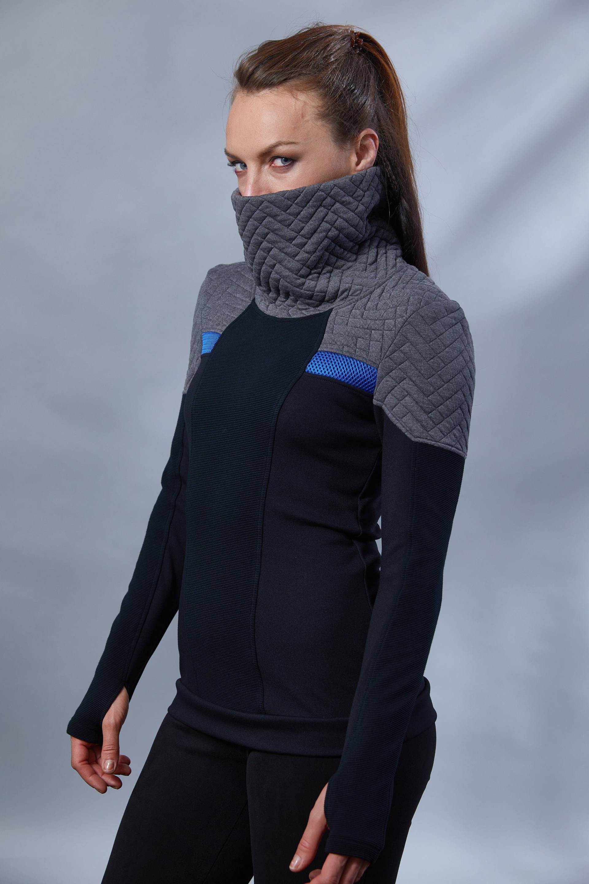 Schwarzer Cyberpunk Pullover Grauer - Hs-8 Frauen von ZOLNAR