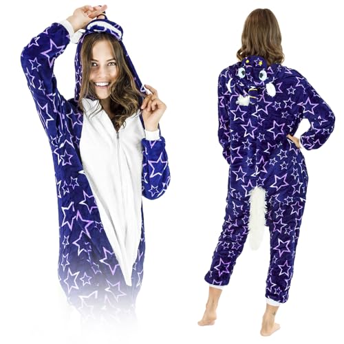 Jumpsuit Onesie für Damen und Herren - Sanft Kuschelig Unisex Pyjama - Warme Schlafanzug - Karneval Kostüm Damen oder Herren - Beliebte und Lustige Einhorn Motiv - Größe - Pentagram Pegasus - L von ZOLTA