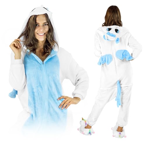 Jumpsuit Onesie für Damen und Herren - Sanft Kuschelig Unisex Pyjama - Warme Schlafanzug - Karneval Kostüm Damen oder Herren - Kostüm Einhorn Motiv von ZOLTA