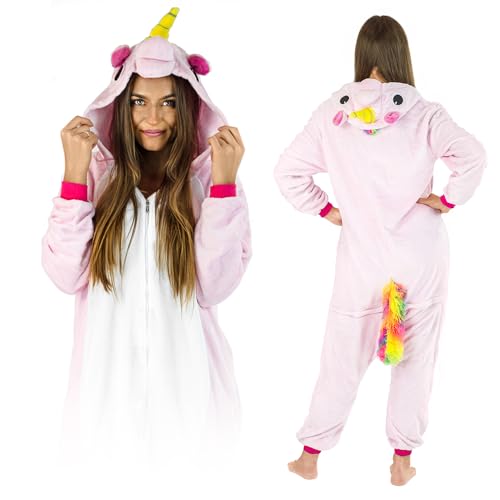 Jumpsuit Onesie für Damen und Herren - Sanft Kuschelig Unisex Pyjama - Warme Schlafanzug - Karneval Kostüm Damen oder Herren - Kostüm Einhorn Motiv von ZOLTA