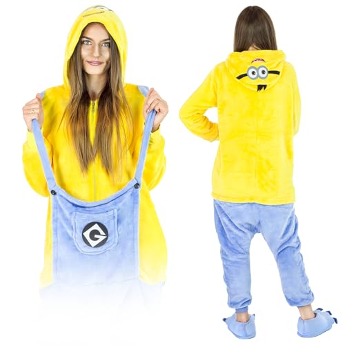 ZOLTA Jumpsuit Onesie für Damen und Herren - Sanft Kuschelig Unisex Pyjama - Warme Schlafanzug - Karneval Kostüm Damen oder Herren - Kostüm für Party - Größe M - Minion von ZOLTA