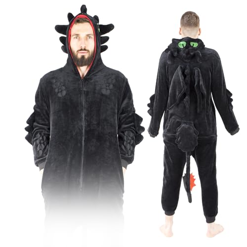 ZOLTA Jumpsuit Onesie für Damen und Herren - Sanft Kuschelig Unisex Pyjama - Warme Schlafanzug - Karneval Kostüm Damen oder Herren - Kostüm für Party - Größe M - Drachen von ZOLTA