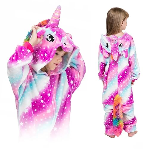 ZOLTA Jumpsuit Onesie für Kinder - Sanft Kuschelig Unisex Pyjama - Warme Schlafanzug - Karneval Kostüm - Kostüm Einhorn Motiv für Mädchen und Jungen - Größe L - Lila Pegasus von ZOLTA