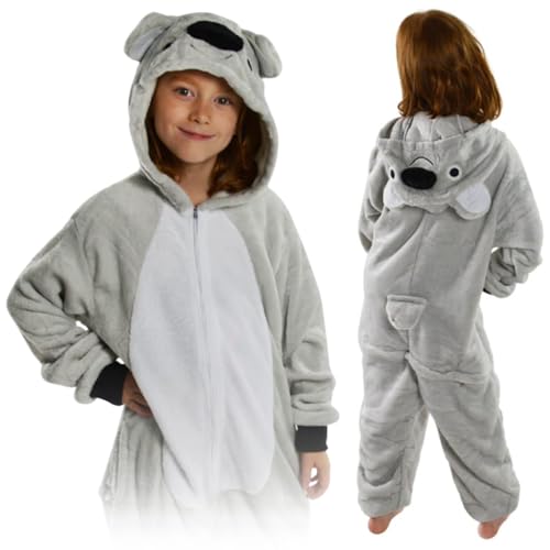 ZOLTA Jumpsuit Onesie für Kinder - Sanft Kuschelig Unisex Pyjama - Warme Schlafanzug - Karneval Kostüm - Kostüm Einhorn Motiv für Mädchen und Jungen - Größe 122-128 - Koala von ZOLTA