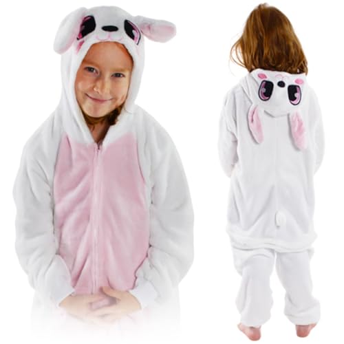 ZOLTA Jumpsuit Onesie für Kinder - Sanft Kuschelig Unisex Pyjama - Warme Schlafanzug - Karneval Kostüm - Kostüm Einhorn Motiv für Mädchen und Jungen - Größe 122-128 - Pink Rabbit von ZOLTA