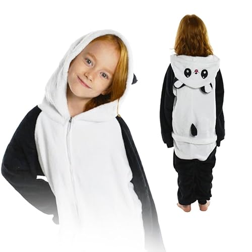 ZOLTA Jumpsuit Onesie für Kinder - Sanft Kuschelig Unisex Pyjama - Warme Schlafanzug - Karneval Kostüm - Kostüm Einhorn Motiv für Mädchen und Jungen - Größe 146-152 - Panda von ZOLTA