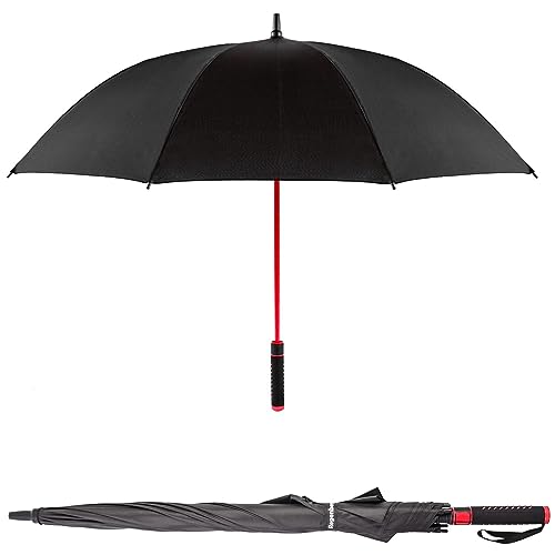 ZOLTA Regenschirm Automatik Groß Stabil Windfest Schwarz Herren Damen Premium Fiberglas Stockschirm Wasserdicht 120cm Pongee190T Ergonomischer Griff Windschutz Roter Akzent UV-Schutz von ZOLTA