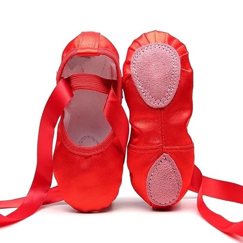 Ballettschuhe Kinder Kinder Punkt Anfänger Üben Tanzschuhe Weiche Sohle Satin Ballett for Mädchen Slipper Tanz Ballerina Schuh (Color : Red, Size : 31) von ZOLULA