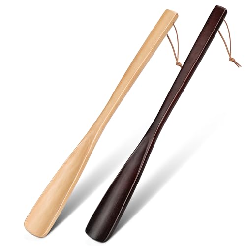 ZOMAKE Schuhlöffel Aus Holz 16.2Inch,Schuhanzieher Holz Lang Set 2 Stück,Großer Schuhlöffel Lang Stabil Für Frauen Männer ältere Menschen von ZOMAKE