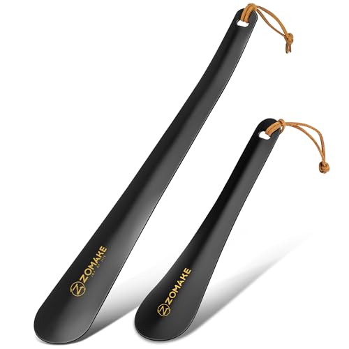 ZOMAKE Schuhlöffel Lang 30cm,Langer Schuhanzieher Metall,Klein Schulöffel Schwarz Stabil Kinder 19cm(2er Schwarz) von ZOMAKE