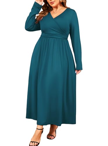 ZOMVA 2024 Herbst-Maxikleid für Damen, Übergröße, V-Ausschnitt, lange Ärmel, schwingend, A-Linie, Freizeitkleider, Z Solid: Pfauenblau, XX-Large Mehr von ZOMVA