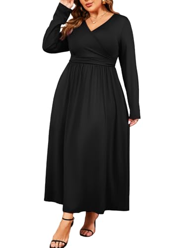 ZOMVA 2024 Herbst-Maxikleid für Damen, Übergröße, V-Ausschnitt, lange Ärmel, schwingend, A-Linie, Freizeitkleider, Z Solid: schwarz, XXX-Large Mehr von ZOMVA