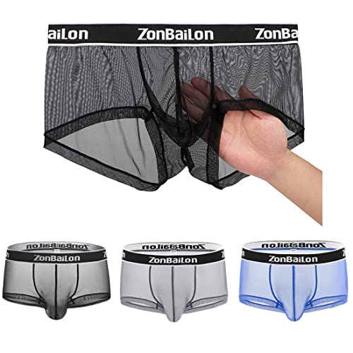 Herren-Boxershorts, durchsichtig, atmungsaktiv, Netzstoff, Größe M, L, XL, 2XL, 3XL, Schwarz/Blau/Grau, Large von ZONBAILON