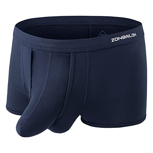ZONBAILON Herren-Boxershorts mit zwei Beuteln, kurze Beinausbuchtungen, separate Tasche, Modalhose, 1 Packung: Dunkelblau, XX-Large von ZONBAILON