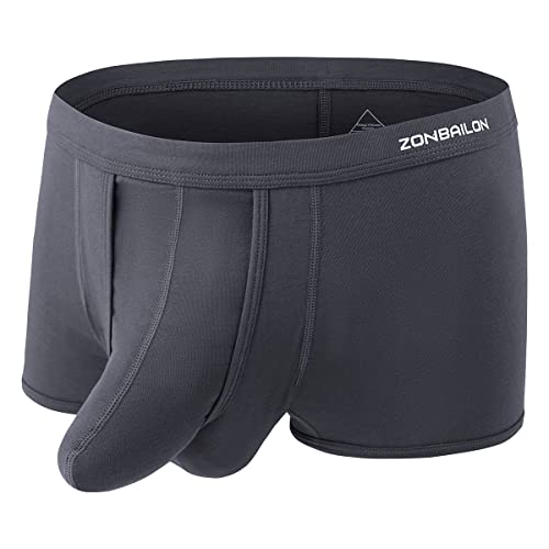 ZONBAILON Herren Dual Pouch Unterwäsche Short Leg Bulge Boxer Briefs Separated Pouch Modal Trunks, 1 Packung: Dunkelgrau, Large von ZONBAILON
