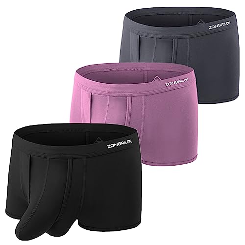 ZONBAILON Herren Dual Pouch Unterwäsche Short Leg Bulge Boxer Briefs Separated Pouch Modal Trunks, 3er-Pack, mehrfarbig, XX-Large von ZONBAILON