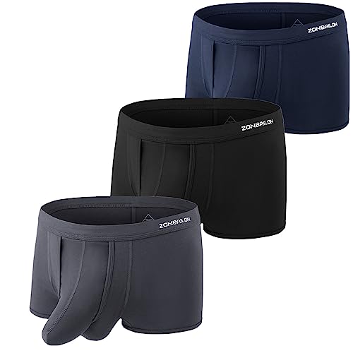 ZONBAILON Herren Dual Pouch Unterwäsche Short Leg Bulge Boxer Briefs Separated Pouch Modal Trunks, 3er-Pack: Multib, XX-Large von ZONBAILON