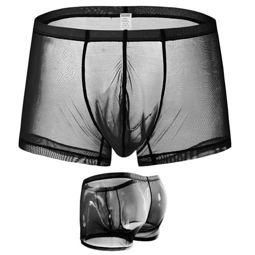 ZONBAILON Herren Sexy Unterwäsche durchsichtig Boxer Briefs Pouch Breathable Mesh Trunks Pack M L XL 2XL 3XL, 1 Packung/Schwarz, XX-Large von ZONBAILON
