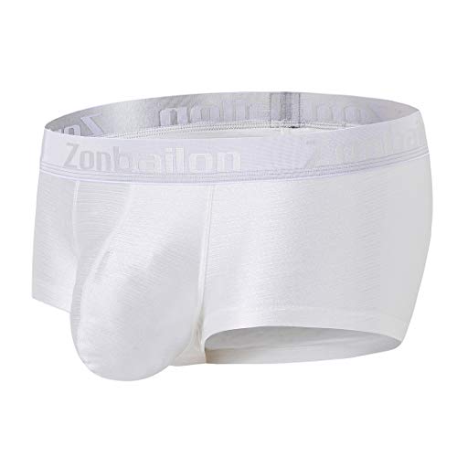 ZONBAILON Sexy Herren-Unterhose mit ausbeultem Beutel, Eisseide, niedrige Leibhöhe, Boxershorts, Weiß, XX-Large von ZONBAILON