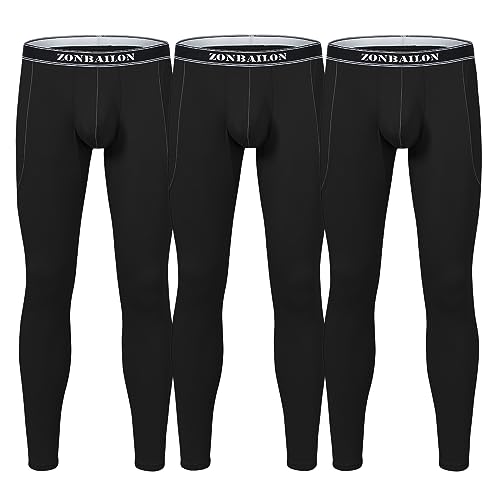 ZONBAILIN Herren-Thermo-Unterwäsche, Bambus-Viskose, lange Unterhose, Unterhose, schwarz 3er Pack, Groß von ZONBAILON
