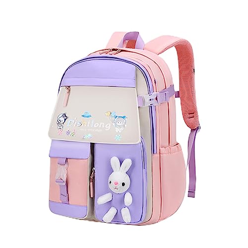 ZONEWD Bunny Büchertasche für Mädchen | Kinder-Rucksack mit niedlicher Hasen-Prinzessin, 45,7 cm, große Kapazität, Rucksäcke für Schulalter 6–12 Jahre, Wirbelsäulenschutz, Schulbedarf, hellrosa, 1 von ZONEWD