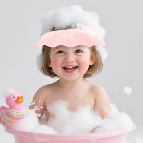 ZONJIE Baby Shower Cap, Kids Hair Washing Shield, Adjustable Bath Head Cap Visor for Washing Hair Safe, Children Shampoo Cap, Bath Head Shield for Eyes&Ears Protector (Pink) von ZONJIE