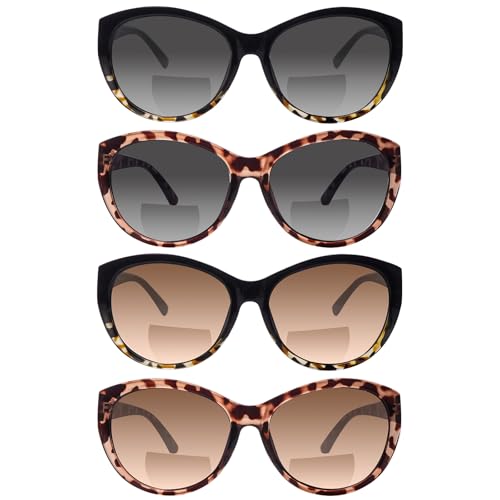 ZONLON 4er-Pack Bifokale Sonnenlesebrillen für Damen und Herren – Modische UV400-Schutzbrillen für den Außenbereich (4 gemischte Farben-3, 2.75, Dioptrien) von ZONLON
