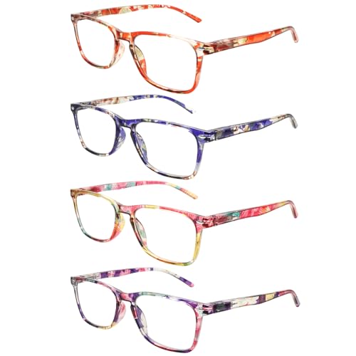 ZONLON 4er-Pack Lesebrille für Damen Modebrille Lesehilfe mit Federscharniere Blaulichtfilter Brillen Leicht und Bequem (4 Mehrfarbig-5, 2.25, x) von ZONLON
