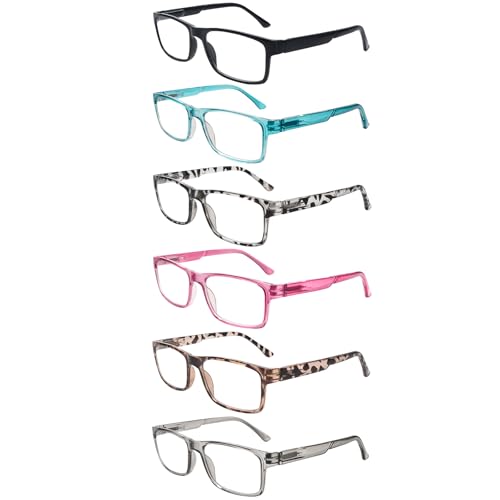 ZONLON 6 Pack Damen Lesebrillen Blaulichtfilter Brille Computerbrille mit Federscharnieren Blendfreie Lesehilfe (6C2,2.25) von ZONLON