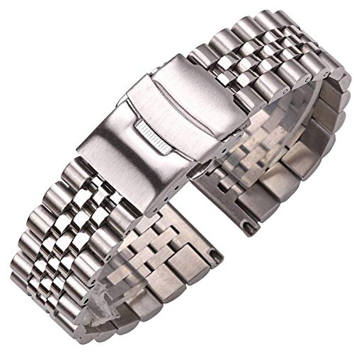 ZONSHJDKR Uhrenarmband Edelstahl-Uhrenarmband 20 mm 22 mm 24 mm Damen Herren Silber Uhrenarmband aus massivem Metall Zubehör(24mm_Silver) von ZONSHJDKR
