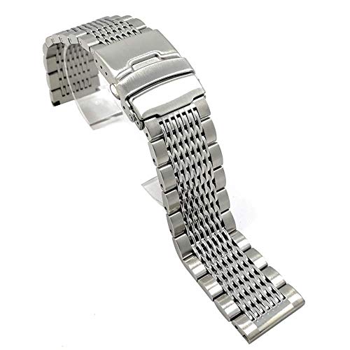 ZONSHJDKR Uhrenarmband Uhrenarmbänder 18mm 20mm 22mm 24mm Edelstahl schwarz Silberne Schnalle Uhrenarmband Armbanduhren Armband klassisch(Silver_24mm) von ZONSHJDKR