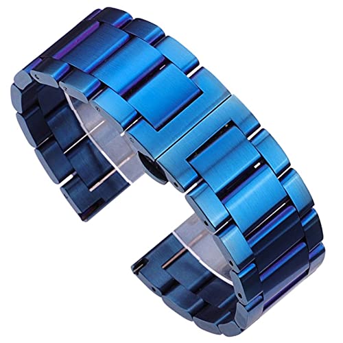 ZONSHJDKR Uhrenarmband Uhrenarmband Armband 316l Edelstahl blau Silber Damen Herren Metallband gerade Endglieder 18 20 21 22mm 23mm 24mm(Blue Brushed_20mm) von ZONSHJDKR