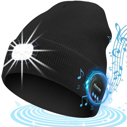 ZONSUSE Bluetooth Mütze mit Led Licht,Kabellose Musik Beanie,Beleuchtete Laufmütze,Eingebauter Lautsprecher,Abnehmbar,Personalisierte Geschenke für Frauen Männer Weihnachten (Bluetooth Schwarz) von ZONSUSE