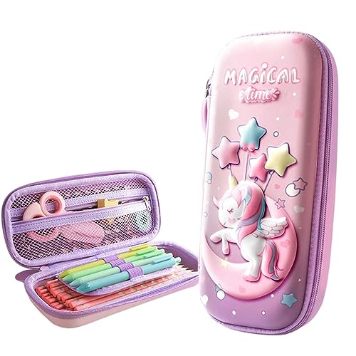 ZONTO Mäppchen Bleistiftkoffer Cartoon Süße Bleistiftkoffer Kawaii Bleistift Fall Reißverschluss Zipper Bleistift Fall Schüler Schreibwaren Schulbüro Vorräte-Kleines Mondeinhorn von ZONTO