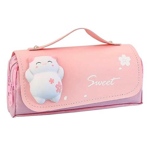 ZONTO Mäppchen Süße Dekompression Stiftbeutel Großer Bleistiftkoffer Tragbares Mädchenpenstasche Doppelschichtschule Kawaii Briefpapier Bleistiftetasche-EIN Rosa von ZONTO