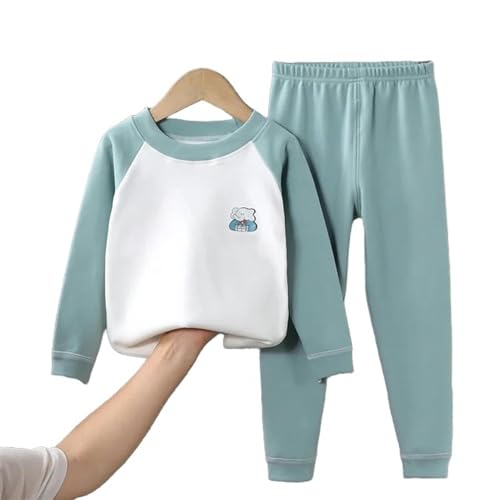 ZONTO Winterunterwäsche für Kinder Jungen Und Mädchen Oberteile Unterhosen 2-Teiliges Set Weiche Thermounterwäsche Pyjamas Kinder Set Heimbekleidung 1-14 Jahre Alt-Grau Grün-5T (120 Größe) von ZONTO