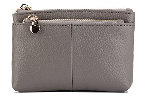 Damen Echt Leder Schlüsselmäppchen Münztüte Kreditkartenetui Geldbörse (Grau) von ZOUIQSS