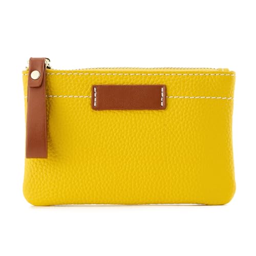 ZOOEASS Münzgeldbörse Beutel Frauen Echtes Leder Tasche Kleingeld Halter Mini Karte Clip Brieftasche mit Schlüsselanhänger Wristlet, gelb, Freizeit von ZOOEASS