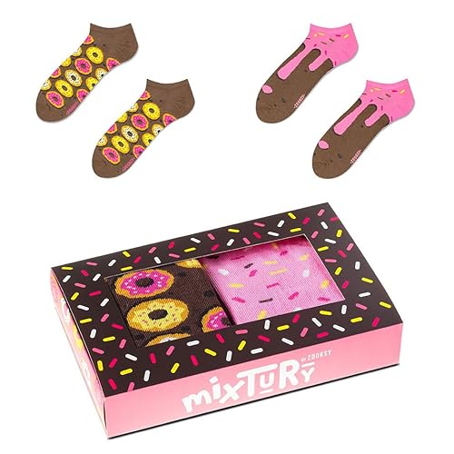 ZOOKSY - Lustige Bunte Sneaker Socken für Damen und Herren (2 Paar) I Funny Socks I Verrückte Motivsocken mit Baumwolle I Bunt Motiv Kurze Socken | Größe: 36-40 | Farbe: Donut von ZOOKSY