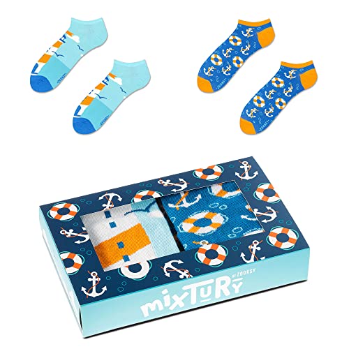 ZOOKSY - Lustige Bunte Sneaker Socken für Damen und Herren (2 Paar) I Funny Socks I Verrückte Motivsocken mit Baumwolle I Bunt Motiv Kurze Socken | Größe: 36-40 | Farbe: Maritim von ZOOKSY