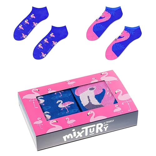 ZOOKSY - Lustige Bunte Sneaker Socken für Damen und Herren (2 Paar) I Funny Socks I Verrückte Motivsocken mit Baumwolle I Bunt Motiv Kurze Socken | Größe: 41-46 | Farbe: Rosa Flamingo von ZOOKSY