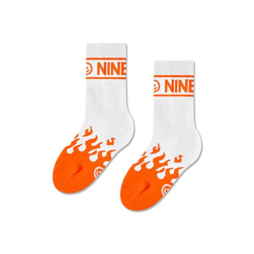 ZOOKSY - Oldschool Tennissocken mit NINETIES Motiv (1 Paar) I Lange Bunt Socken für Kinder Unisex I Warme Strümpfe mit Baumwolle I Retro Sportsocken Farbe: Flamme Weiß (24-29) von ZOOKSY